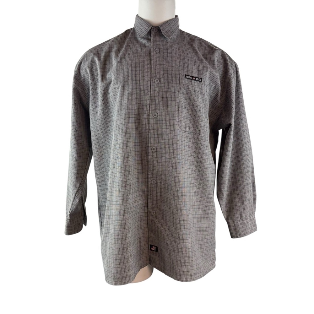 Beverly Hills Polo Club Mens Large Shirt Grey Plaid Long Sleeve (609)